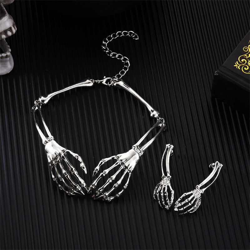 Wholesale  dark style skull ghost claw necklace finger bone earrings